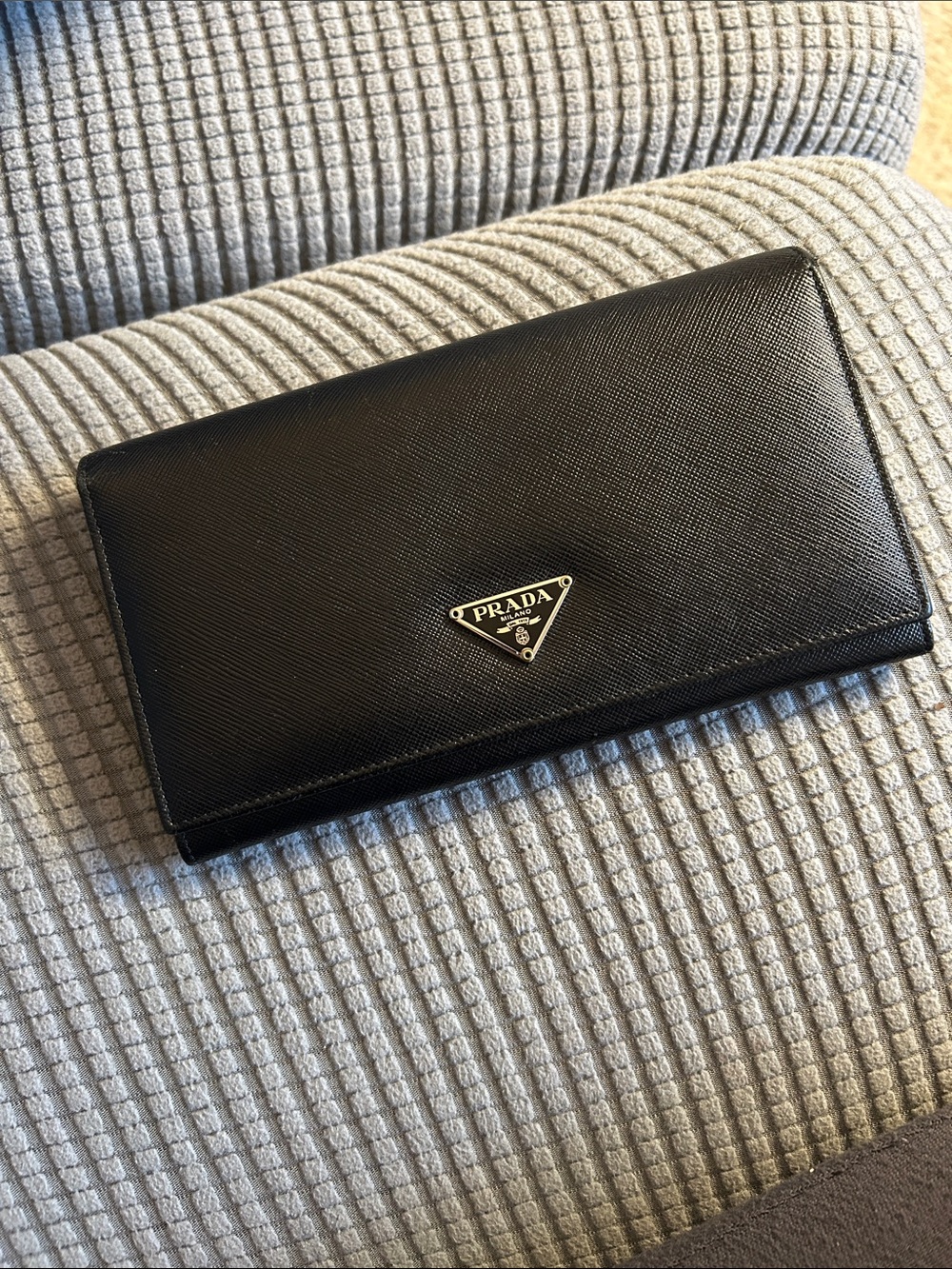 PRADA Black Saffiano Leather Long Continental Wallet